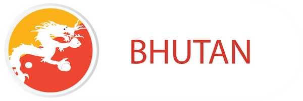 Bhutan flag in button with word of Bhutan.