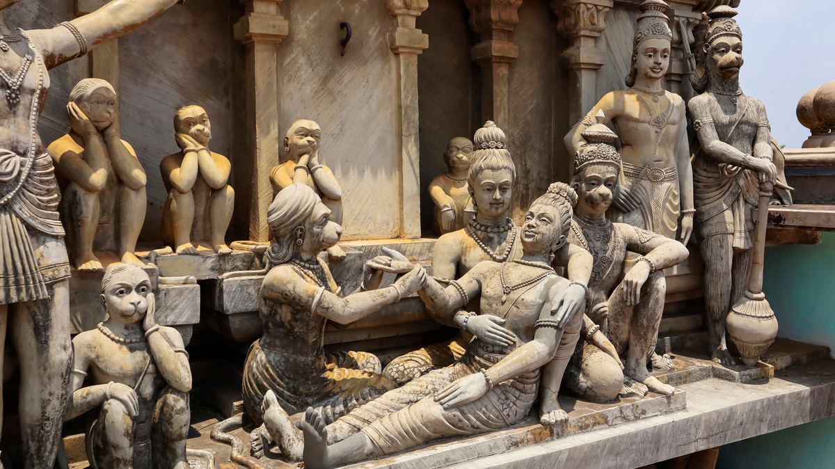 Scenes of Ramayana Depicting on the Temple Sri Kodanda Rama Temple, Gollala Mamidada, East Godavari, Andhra Pradesh, India.