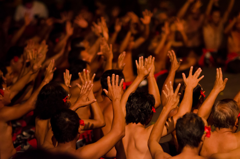 BALI, INDONESIA - JUNE 14: Presentation of Traditional Balinese Women Kecak Fire Dance on JUNE 14, 2014 on Bali. Kecak (Also Known as Ramayana Monkey Chant) Is Very Popular Cultural Show on Bali.