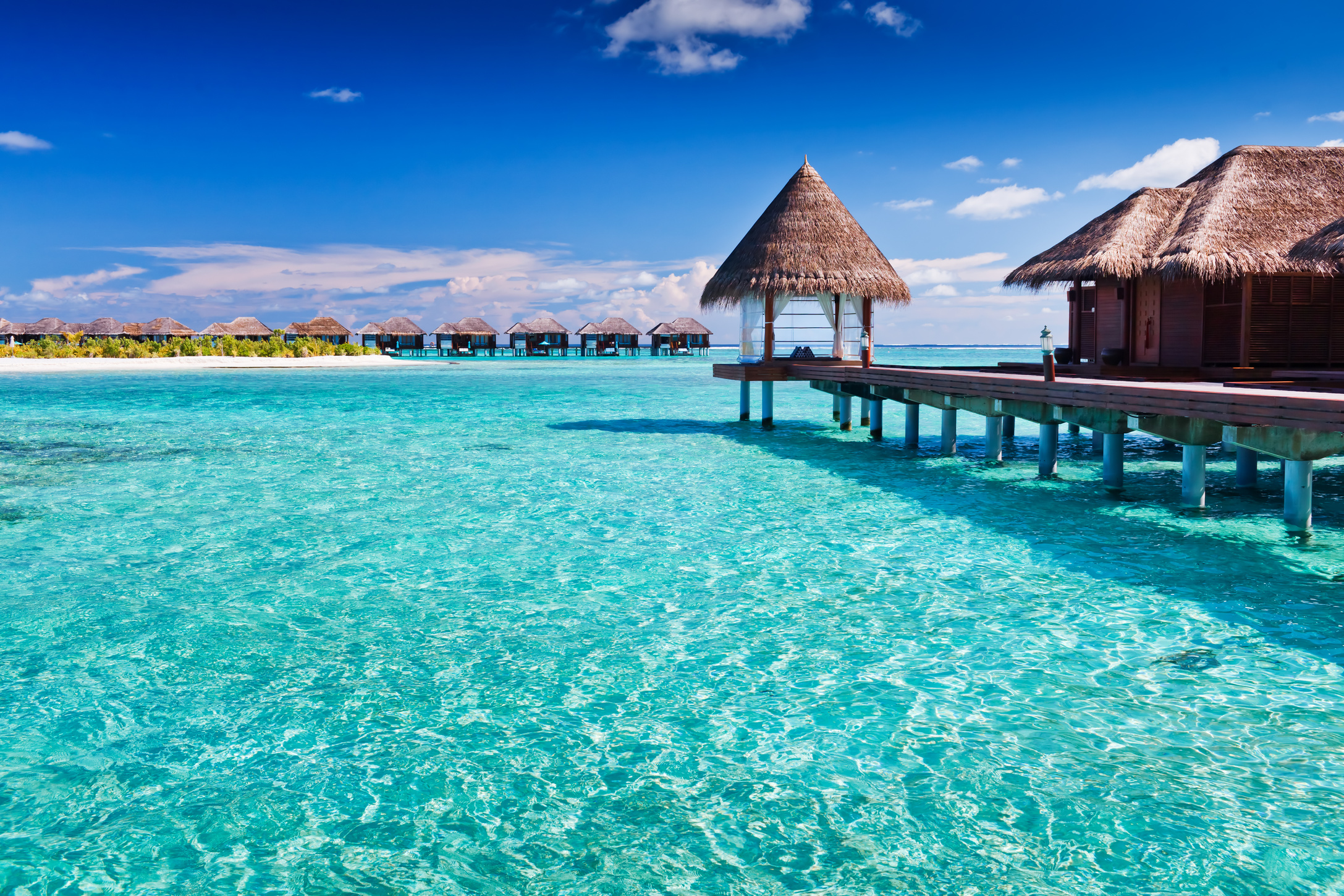 Overwater spa in lagoon around tropical island